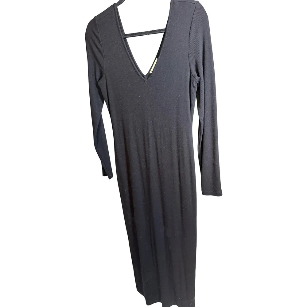Marine Layer Lexi Midi Dress Black Long Sleeve Size M